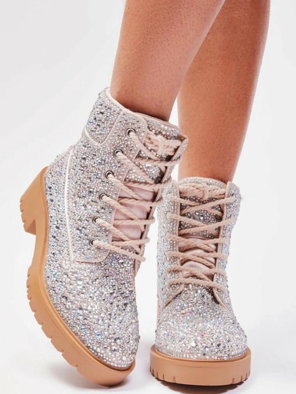 Betsey Johnson Hudsu rhinestones lace up ankle boots Size 8 #10